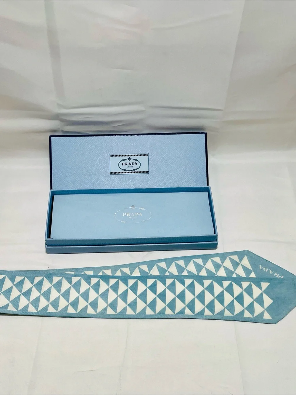 Prada Classic Triangular Silk Twill Scarf with COA and Full Inclusion